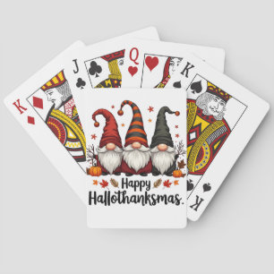 Happy Hallothanksmas Halloween Xmas Gnomes Playing Cards
