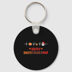 Happy Hallothanksmas Heartbeat  Fall Thanksgiving  Keychain
