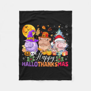 Happy Hallothanksmas Hip Lover Halloween Merry Chr Fleece Blanket