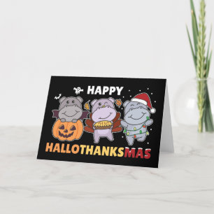 Happy Hallothanksmas Hippos Christmas Hippo Holida Holiday Card