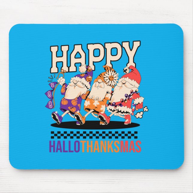 Happy Hallothanksmas Holiday Gnomes Design Mouse Pad (Front)
