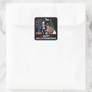 Happy Hallothanksmas Holiday Season Gift Fall Square Sticker