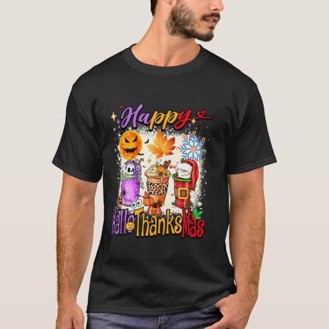Happy Hallothanksmas Latte Halloween Thanksgiving  T-Shirt (Front)