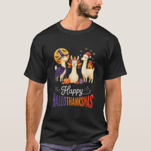Happy Hallothanksmas Llamas Halloween Thanksgiving T-Shirt