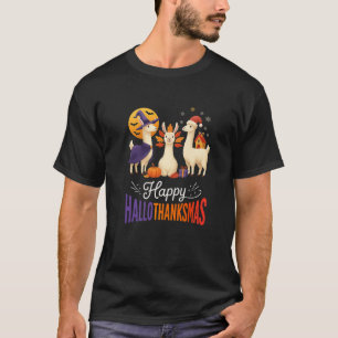 Happy Hallothanksmas Llamas Halloween Thanksgiving T-Shirt