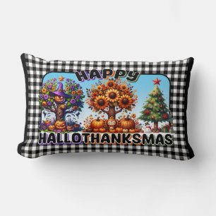 Happy HalloThanksMas Lumbar Stuffed Pillow