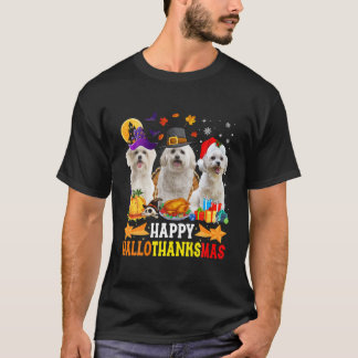 Happy Hallothanksmas Maltese Dog Lover Christmas H T-Shirt