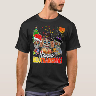 Happy Hallothanksmas Merry Christmas Halloween Sku T-Shirt