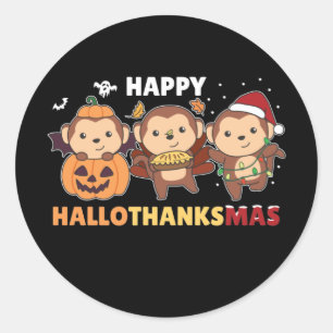 Happy Hallothanksmas Monkey Christmas Monkeys Classic Round Sticker
