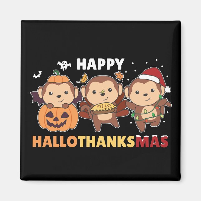 Happy Hallothanksmas Monkey Christmas Monkeys Magn Magnet (Front)
