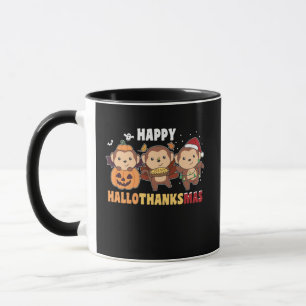 Happy Hallothanksmas Monkey Christmas Monkeys Mug