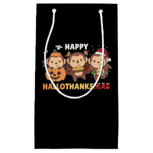 Happy Hallothanksmas Monkey Christmas Monkeys Small Gift Bag