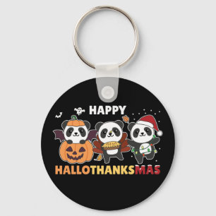 Happy Hallothanksmas Pandas Christmas Panda Keycha Keychain