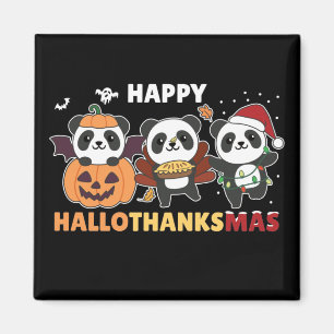 Happy Hallothanksmas Pandas Christmas Panda Magnet