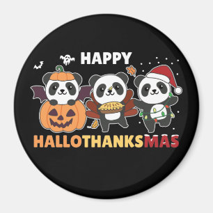 Happy Hallothanksmas Pandas Christmas Panda Magnet