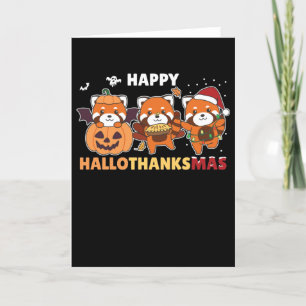 Happy Hallothanksmas Pandas Christmas Red Panda Holiday Card