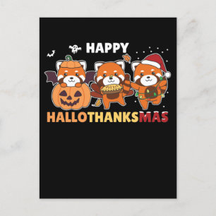 Happy Hallothanksmas Pandas Christmas Red Panda Holiday Postcard
