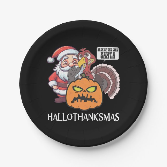 Happy Hallothanksmas Paper Plate (Front)