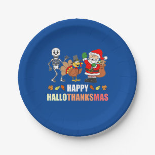 Happy HalloThanksMas Party Paper Plates