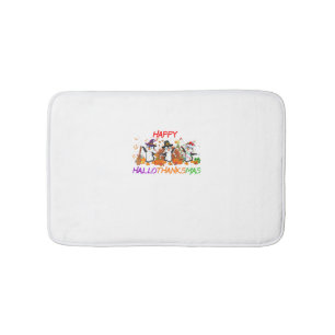 Happy Hallothanksmas Penguin Halloween Thanksgivin Bath Mat