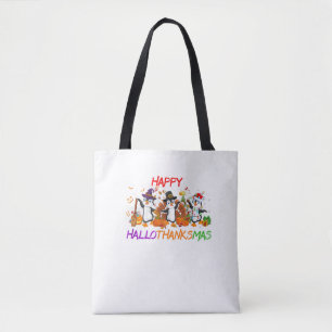 Happy Hallothanksmas Penguin Halloween Thanksgivin Tote Bag