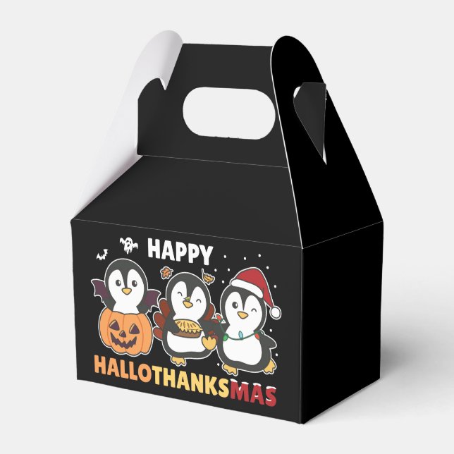 Happy Hallothanksmas Penguins Christmas Penguin Fa Favor Box (Front Side)