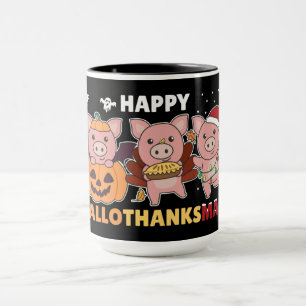Happy Hallothanksmas Pigs Christmas Pig Mug