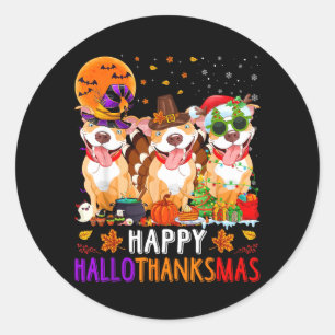 Happy Hallothanksmas Pitbull Dog Halloween Classic Round Sticker