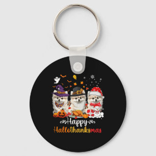 Happy Hallothanksmas Pomeranian Dog Halloween Chri Keychain