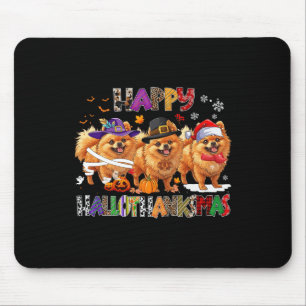 Happy Hallothanksmas Pomeranian Dog Halloween Chri Mouse Pad