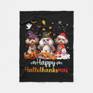 Happy Hallothanksmas Poodle Dog Halloween Christma Fleece Blanket