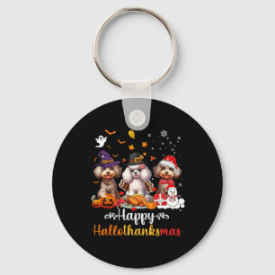 Happy Hallothanksmas Poodle Dog Halloween Christma Keychain