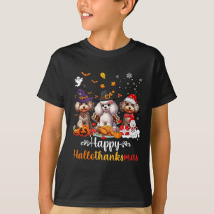 Happy Hallothanksmas Poodle Dog Halloween Christma T-Shirt