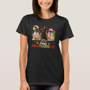 Happy Hallothanksmas Pug Dogs Halloween Thanksgivi T-Shirt