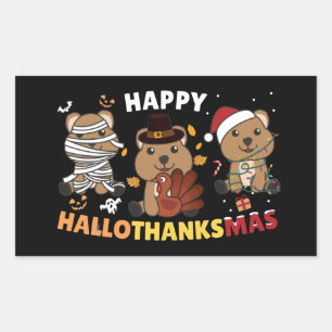 Happy Hallothanksmas Quokka Christmas Holiday Squa Sticker