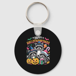 Happy Hallothanksmas Raccoon Halloween Merry Chris Keychain