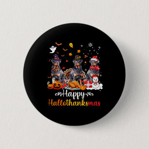 Happy Hallothanksmas Rottweiler Dog Halloween Chri 2 Inch Round Button