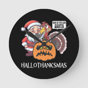 Happy Hallothanksmas Round Clock