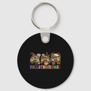 Happy Hallothanksmas School Bus Halloween Merry Ch Keychain