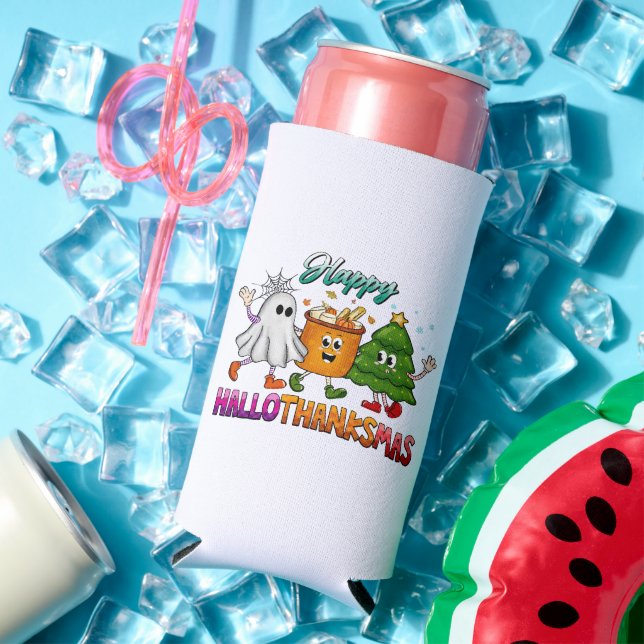Happy Hallothanksmas Seltzer Can Cooler (In Situ Summer)