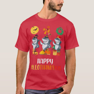 Happy Hallothanksmas Shark Christmas Thanksgiving  T-Shirt