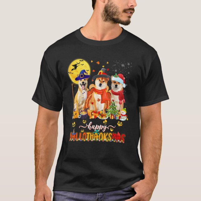 Happy Hallothanksmas Shiba Inu Wizard Hat Turkey S T-Shirt (Front)