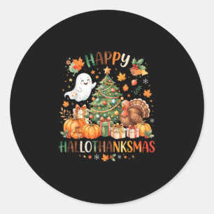 Happy hallothanksmas shirt halloween thanksgiving classic round sticker
