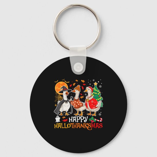 Happy Hallothanksmas Silly Goose Halloween Thanksg Keychain (Front)