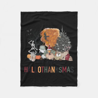 Happy Hallothanksmas Skeleton Turkey Christmas Hal Fleece Blanket