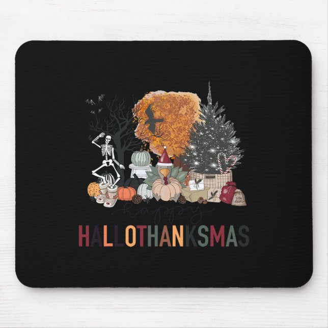 Happy Hallothanksmas Skeleton Turkey Christmas Hal Mouse Pad (Front)