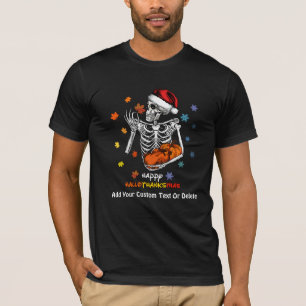 Happy Hallothanksmas Skeleton Turkey Pumpkin Xmas T-Shirt