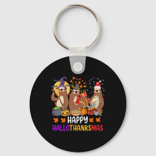 Happy Hallothanksmas Sloth Halloween Christmas Fal Keychain
