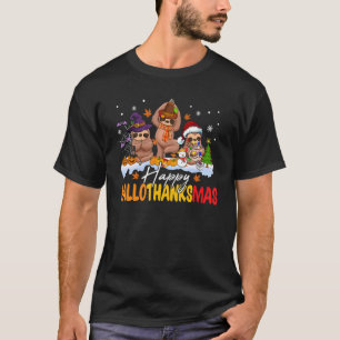 Happy Hallothanksmas Sloth  Thanksgiving Christmas T-Shirt