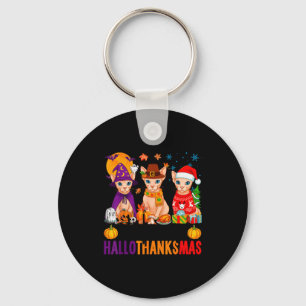 Happy Hallothanksmas Sphynx Cats Halloween Thanksg Keychain